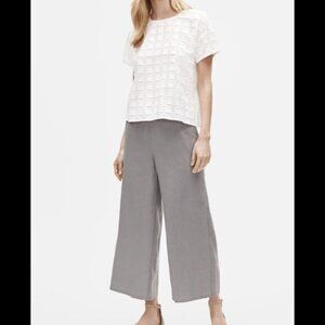 SOLD Eileen Fisher Ivory Shadow Square Organic Cotton Short Sleeve Boxy Top L